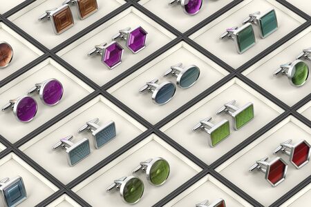 Rows with different designs of cufflinks