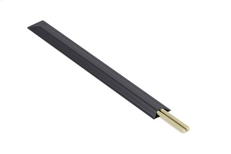 Wood chopsticks with black paper packagingの写真素材