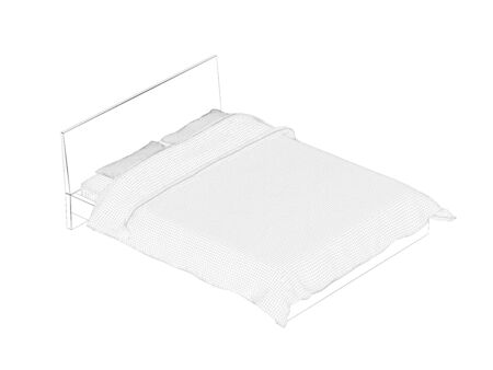 3d wireframe model of bed with mattress, blanket and pillowsの写真素材