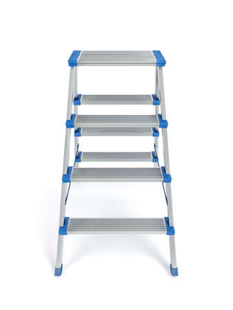 Aluminum step ladder on white background, front viewの写真素材