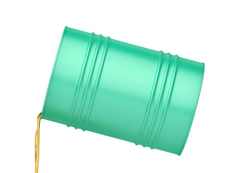 Pouring motor oil from metal drum, isolated on white backgroundの写真素材