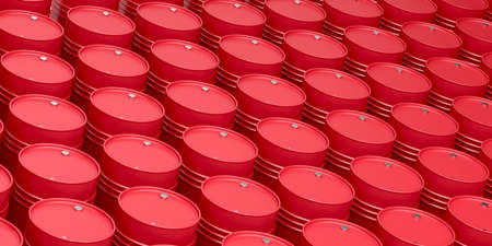 Many rows with red oil drumsの写真素材
