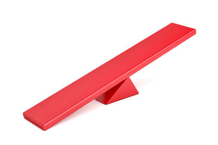 Empty red seesaw on white backgroundの写真素材