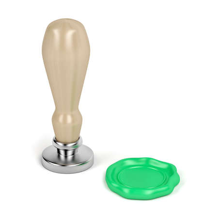 Personal stamp and wax seal on white backgroundの写真素材