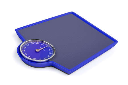 Blue weight scale on white backgroundの写真素材