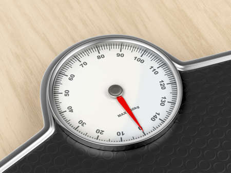 Weight scale on wooden floor, close up