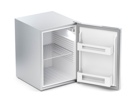Empty small refrigerator on white backgroundの写真素材