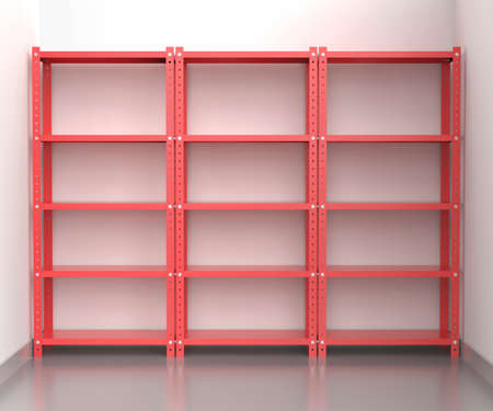 Warehouse with empty metal shelving unitsの写真素材