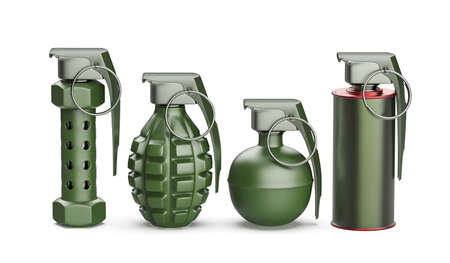 Different hand grenades on white backgroundの写真素材