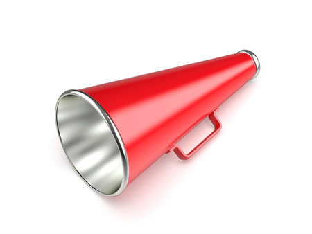 Red vintage megaphone on white backgroundの写真素材
