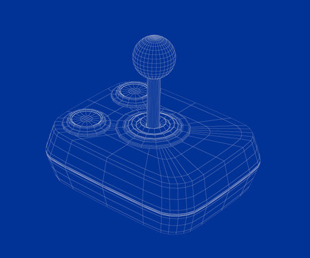 3D wire-frame model of retro computer joystickの写真素材