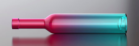 Empty colorful glass bottle on shiny dark background. This bottle can be used for water or alcoholic beverages.の写真素材