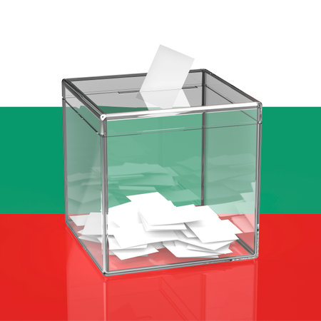 Concept image for election in Bulgaria, ballot box with voicing paperの写真素材