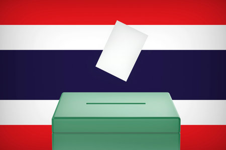 Inserting vote into the ballot box, concept image for election in Thailandの写真素材