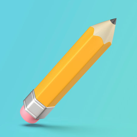 Cartoon style yellow wooden pencil with eraserの写真素材
