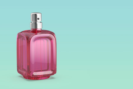Luxury glass perfume bottle on color backgroundの写真素材