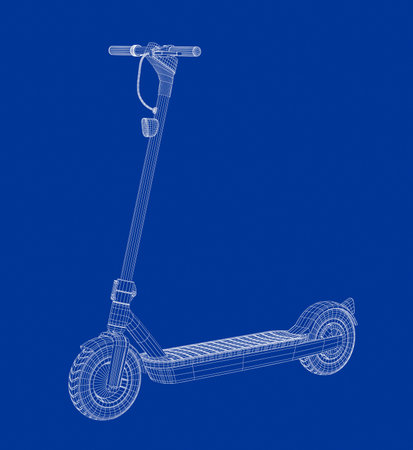 3D wire-frame model of electric scooterの写真素材
