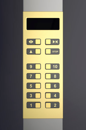 Front view of golden elevator control panel