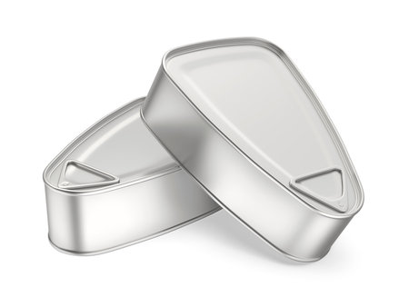 Two tin cans on white backgroundの写真素材