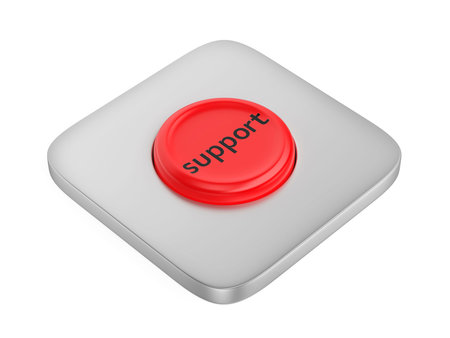 Red round support button on white background