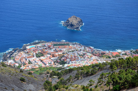 Panoramic view over the rooftops of the city by the ocean. Tenerife Canary Islandsの写真素材
