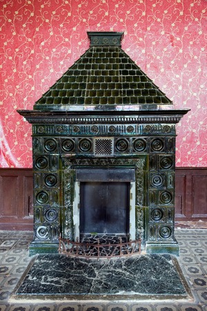 Old fireplace. Interior of Hunting castle of Count Schonborn in Carpaty Village, Ukraineの写真素材