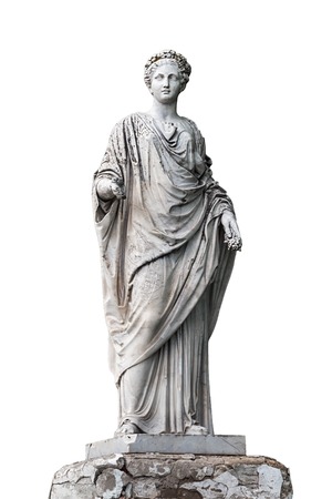 Marble statue of roman Ceres or greek Demeter isolated on white from the park of the Palace and park complex Estate of G. Galagan. Sokyryntsi village, Ukraineの写真素材