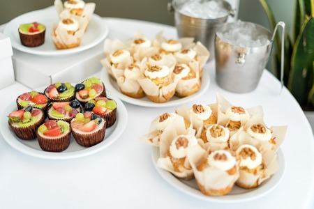 Wedding cakes on the table. Sweet desserts. Selective focus.の写真素材