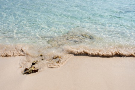 Clear transparent sea water. Natural marine background. Blue ocean wallpaper, sea wave on sunshine day. Crystal clear water of the tropical seaの写真素材