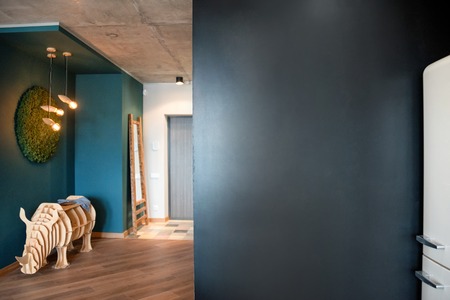 Empty lettering chalkboard wall in the kitchenの写真素材