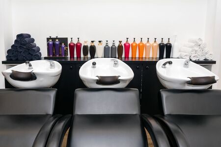 Hairdresser's workplace. Modern beauty salon. Hair salon interior businessの写真素材