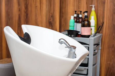 Hairdresser's workplace. Modern beauty salon. Hair salon interior businessの写真素材