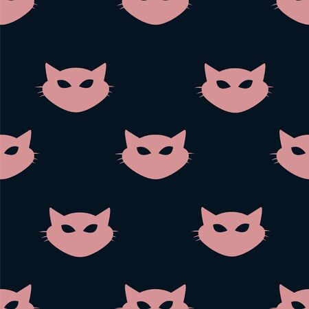 Seamless Pattern of pink cat heads on dark background. Vector illustration. Animal silhouette. Wallpaper and fabric design and decorの写真素材