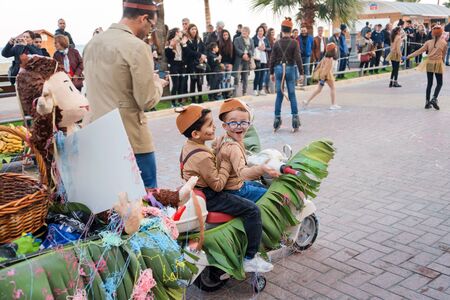 LIMASSOL, CYPRUS - MARCH 9, 2019: Grand carnival parade, people in costumes at famous traditional spring Limassol Carnival Parade. Annual European carnival, one of the most notable events worldwideのeditorial素材