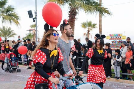 LIMASSOL, CYPRUS - MARCH 9, 2019: Grand carnival parade, people in costumes at famous traditional spring Limassol Carnival Parade. Annual European carnival, one of the most notable events worldwideのeditorial素材