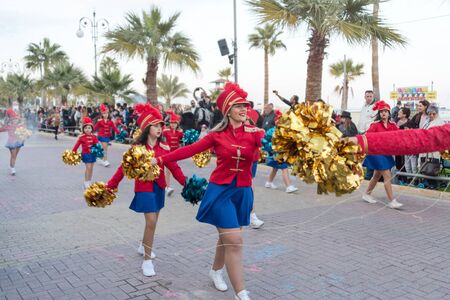 LIMASSOL, CYPRUS - MARCH 9, 2019: Grand carnival parade, people in costumes at famous traditional spring Limassol Carnival Parade. Annual European carnival, one of the most notable events worldwide.のeditorial素材