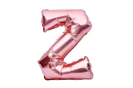 Letter Z made of rose golden inflatable helium balloon isolated on white. Gold pink foil balloon font part of full alphabet set of upper case lettersの写真素材