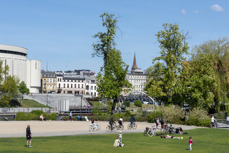 Bydgoszcz, Kujavian-Pomeranian, Poland - 18 July 2022: Modern Arts Museum of the Regional Museum on the Mill Island in Bydgoszcz historic old town.のeditorial素材