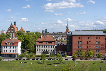 Bydgoszcz, Kujavian-Pomeranian, Poland - 18 July 2022: Modern Arts Museum of the Regional Museum on the Mill Island in Bydgoszcz historic old town.のeditorial素材