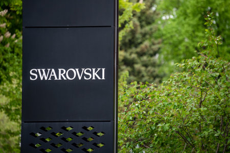 Gdansk, Poland - MAY 22 2022. Swarovski store logo, Austrian producer of crystal, lead glass. Swarovski is a designer, manufacturer and retailer of jewelryのeditorial素材