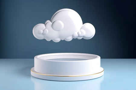 Natural beauty podium background, cosmetic product placement pedestal. Podium white display with clouds, cloud romantic 3d scene. AI generatedの素材