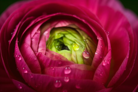 Ranunculus macro shot. Persian buttercup blossom, layered spring flower, selective focus. Natural textured background. AI generatedの素材