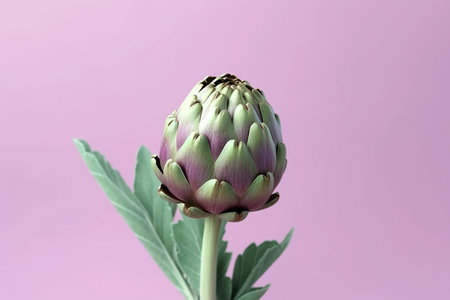 Artichoke flower, edible bud on pastel background, studio shot. Healthy cooking, organic vegetables, copy space for text. AI generatedの素材