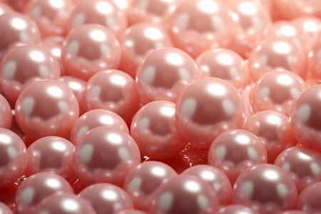 Pearls background. Pile of large pink pearls closeup. Pearl texture.の素材