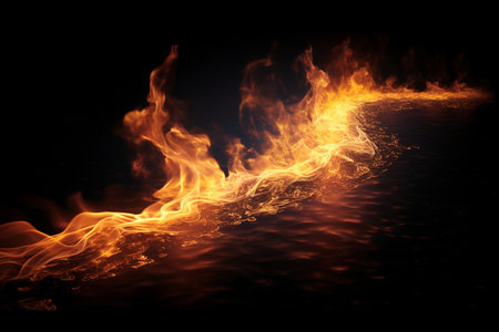 Fire flames isolated on black background, flame trail. Moving fire texture.の素材
