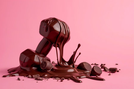 Chocolate dumbbell, bad fitness nutrition. Creative concept for a healthy lifestyle, sport and bodybuilding. Weight training and wrong diet, too much carbohydrates, funny food, eating junk food.の素材
