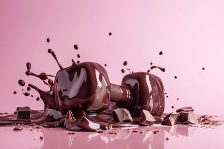 Chocolate dumbbell, bad fitness nutrition. Creative concept for a healthy lifestyle, sport and bodybuilding. Weight training and wrong diet, too much carbohydrates, funny food, eating junk food.の素材