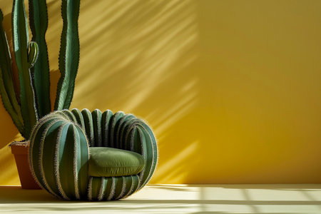 Armchair made of cactuses. Uncomfortable situation, hemorrhoids concept. You are not welcome. Cactus leather, sustainable vegan alternative to animal leather. Green eco living, cruelty-free.の素材