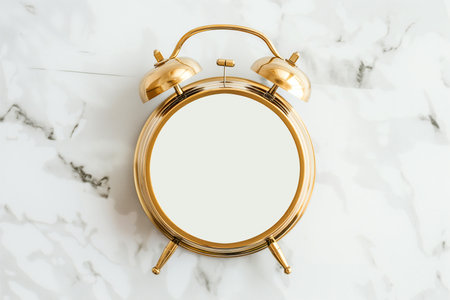 Retro alarm clock with empty clock face on light background. Black Friday sale mockup. Limited time offer, sales, promotion, countdown, shopping season, copy space for text.の素材