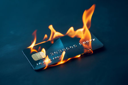 Burning credit card. Closed bank account, refusal of digital money. Inaccessible funds and assets. Bankruptcy, financial crisis, capital outflow restrictions, deposit risk, sanctionsの素材